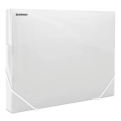 Image of DONAU 8545002PL 00 Collection Box Document File with Corner Tensioner Rubbers Made of Plastic/PP 700μm Transparent for DIN A4 Spine Width 30 mm Foldable Side Wings Office and School