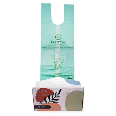 Image of ECO WAVE 100% Biodegradable and COMPOSTABLE Nappy Bags, 200 Fragrance Free EN 13432 Certified