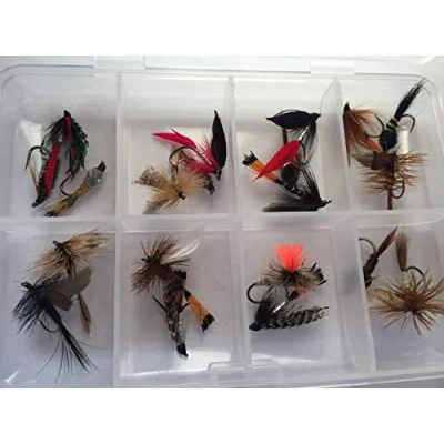 Image of BestCity Fly Fishing for Trout and Chub BARBLESS MIXED SELECTION 20 Flies in set DRY WET NYMPH FREE Clip shut Box #302