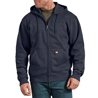 Image of Dickies Men&#039;s Big Tall Full Zip Fleece Hoodie Jacket, Dark Navy, Large