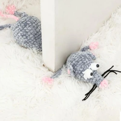 Image of Animal Crochet Door Stop Handmade Animals Stoppers Cute Rat/Puppy Decorative Stopper Cartoon Creative Floor Stops for Home and Office11(Gray Mouse 2)