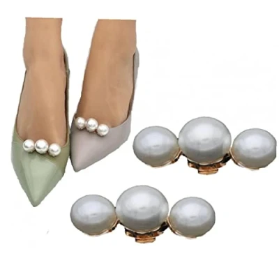 Image of 2 Pcs Pearl Shoe Clips Shoes Charms Big Bridal Buckles for Women and Girl Wedding Decoration