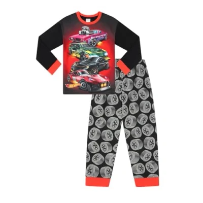 Image of Hot Wheels Boys Red Black Long Pyjama Set Cars Pjs For Kids (4 5 Years)