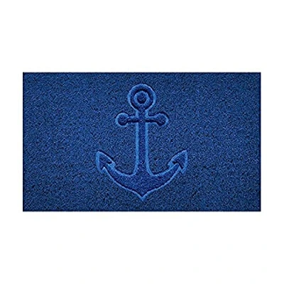 Image of Nicoman Embossed Spaghetti Door Mat Dirt Trapper Jet Washable Doormat 70x43cm (Blue, ANCHOR Shape) Use on Carpet ONLY