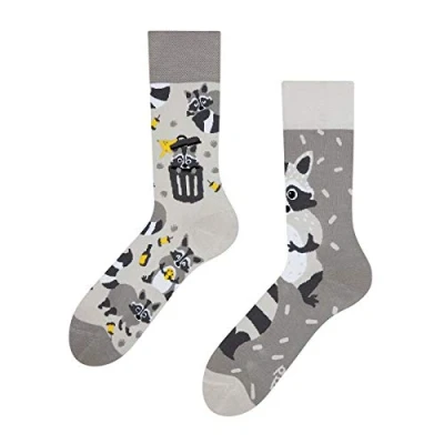Image of Dedoles Unisex Socks for Women, Men &amp; Kids Cotton Funny Designs Football Bicycle Horses Plants Firefighter Gift Mismatched, Design: Masked Raccoon, Colour: Grey, Size: 5 7.5 W / 6 8 M UK