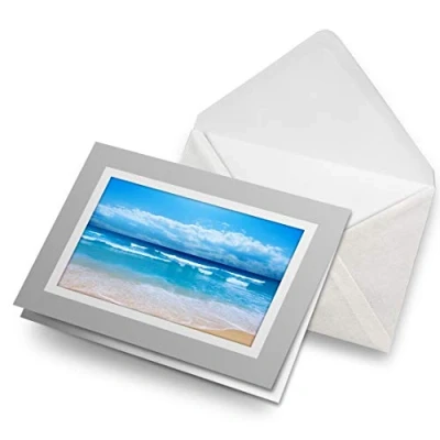 Image of Greeting Cards Gray (Insert) Beach Scene Seaside Blank Greetings Card Birthday Kids Party Boys Girls #8962