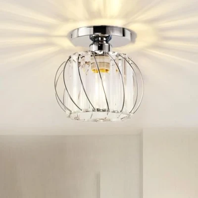 Image of COOINJOY E27 Modern LED Crystal Chandeliers, Semi Flush Mount Ceiling Light Fitting for Kitchen, Hallway, Dining Room, Living Chrome(Bulb not Included)