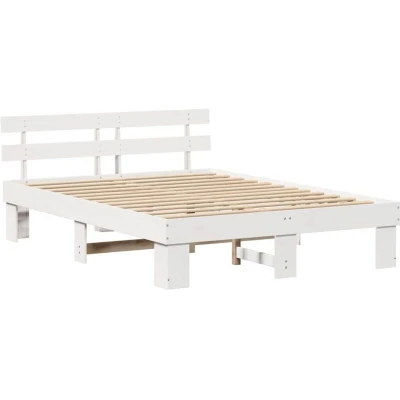 Image of Bed Frame with Headboard White 160x200 cm Solid Wood Pine Vidaxl