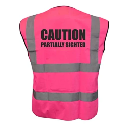 Image of Caution Partially Sighted, Dog Walker Pink Hi Viz Vis Vest Reflective Waistcoat Jacket Road Safety High Visibility, X Large