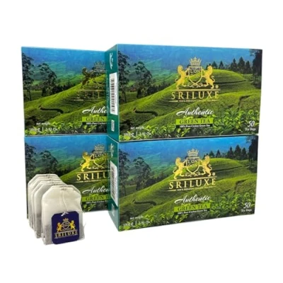 Image of SRILUXE Premium Quality Ceylon Green 200 Teabags Exquisite Taste and Aroma Brew Hot Tea, Iced Tea or Kombucha (50 (Pack of 4))