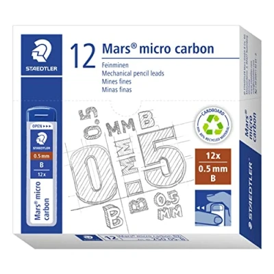 Image of STAEDTLER 250 05 B Mars Micro Refill Leads for Mechanical Pencils B, 0.5mm (Box of 12 x Tubes Leads)