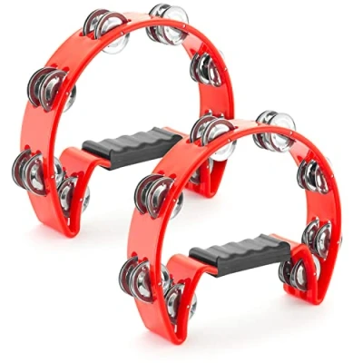 Image of TIGER TAM14 2 RD Half Moon Tambourines Red Pack of
