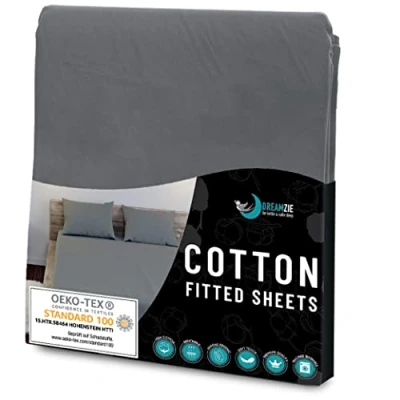 Image of Dreamzie Fitted Sheet 100% Polyester Soft Peach Skin &amp; Large Elastic Corners For Mattress Euro King 160 x 200 cm Anthracite Grey Certified OEKO TEX Free of Chemical Products 2 Year Warranty