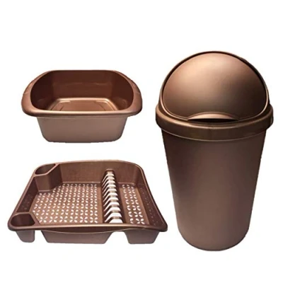 Image of KetoPlastics ROSE GOLD 3 PIECE KITCHEN SET BIN, RECTANGLE BOWL &amp; DRAINER