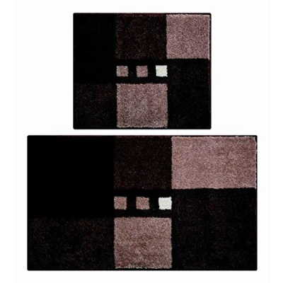 Image of Linea Due bath rug, ultra soft and absorbent, anti slip, MERKUR, 2 pcs set SET, brown
