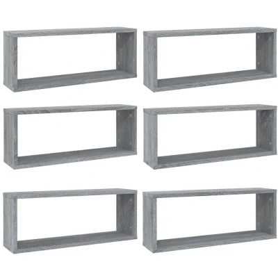 Image of vidaXL Wall Cube Shelves 6 pcs Grey Sonoma 60x15x23 cm Engineered Wood