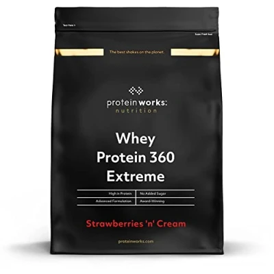 Image of Protein Works Whey 360 Premium Shake Powder Blend No Added Sugar 20 Servings Strawberries &#039;n&#039; Cream 600g