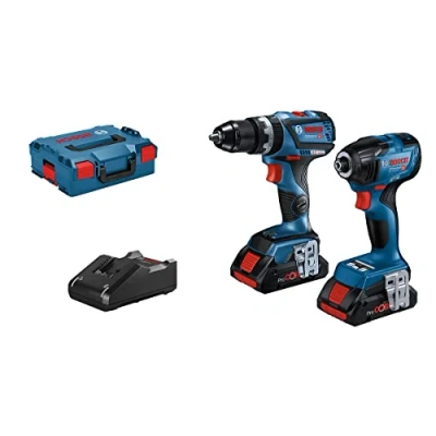 Image of Bosch Professional 18V System Cordless Impact Driver GDR 210 C + GSB 60 Combi Drill (incl. 2 x ProCORE18V 4.0Ah Rechargeable Battery, GAL 40 Quick Charger, in L BOXX 136)
