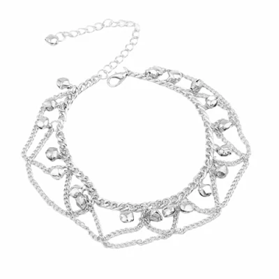Image of Jingle Bells Ankelt Bracelet Boho Layered Tassels Foot Chain Beach Adjustable Barefoot Sandal Jewelry for Women Girls Teens (Silver)