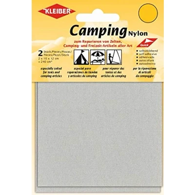 Image of Kleiber Canvas Style Self Adhesive Waterproof Nylon Repair 2 Patches (10cmx12cm Each) Light Grey, 12 x 10 Centimeters