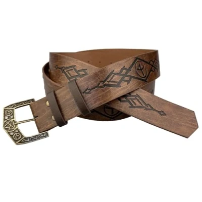 Image of HiiFeuer Medieval Alchemy Faux Leather Buckle Belt, Fantasy Embossed Wizard Knight Belt for LARP Ren Faire (Brown)