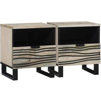 Image of vidaXL Bedside Tables 2 pcs White and black 40 x 33 46 cm