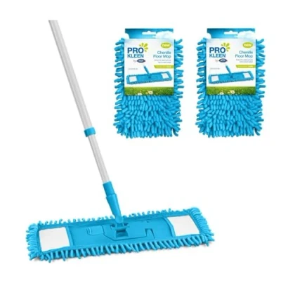 Image of Extendable Flat Microfibre Floor Mop Super Absorbent Cleaning Replacement Heads