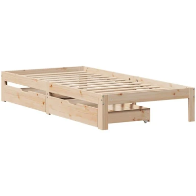 Image of vidaXL Bed Frame with Drawers Solid Wood Pine Single Bed, Modern Style, Bedroom Furniture 193.5x93.5x30 cm