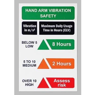 Image of Hand arm vibration safety sign Self adhesive sticker (300mm x 200mm)
