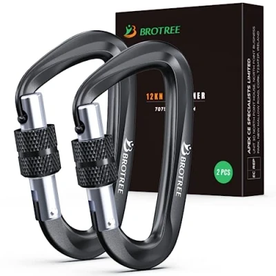 Image of BROTREE Locking Carabiner Clips 12KN (1200 kg) Heavy Duty Carabiners for Hammock, Camping, Hiking, Backpack and More (2 or 4 Packs)