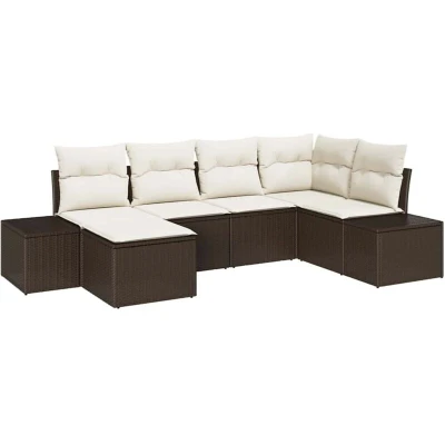 Image of vidaXL 6 Piece Garden Sofa Set with Cushions Brown Poly Rattan