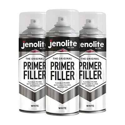 Image of JENOLITE Primer Filler Spray Paint WHITE High Fill Multi Surface Fills Small Dents &amp; Scratches Perfect For Car Bodywork, 3D Printer Models More 3 x 400ml