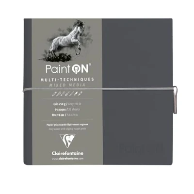 Image of Clairefontaine Ref 975438C Paint&#039;On Multi Technique Sewn Art Book (32 Sheets) 19 x 19cm, 250gsm Heavyweight Paper, Acid Free Grey Pages / Cover