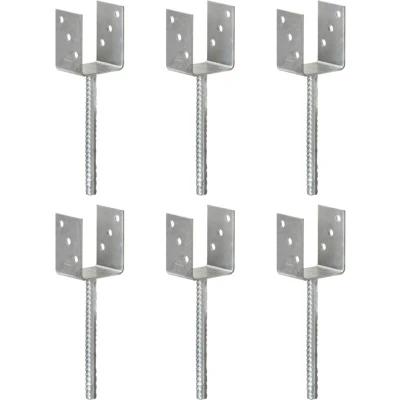 Image of vidaXL Fence Anchors 6 pcs Silver 8x6x30 cm Galvanised Steel