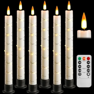 Image of Da by LED Flameless Cone Candle with Remote Timer, Battery Powered String Light, 3D Dynamic Flame, Window Candle, 25CM Ivory, 6pcs
