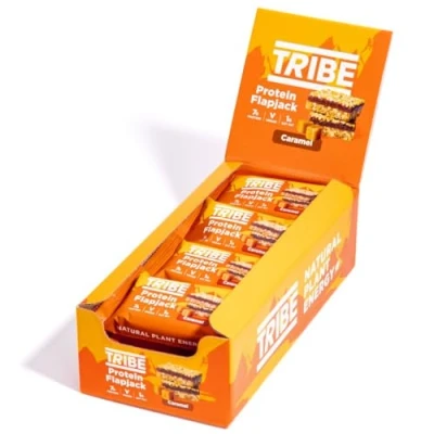 Image of TRIBE 3 Layered Protein Flapjacks Caramel Great Tasting Natural Plant Energy Vegan, Dairy Free &amp; Gluten (12 x 50g Bars)