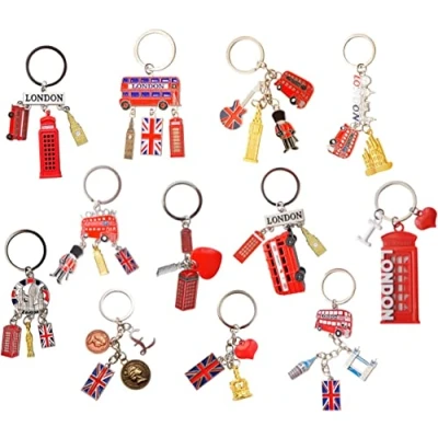 Image of 10 MIX METAL KEYRINGS LONDON BRITISH SOUVENIR KEYCHAIN