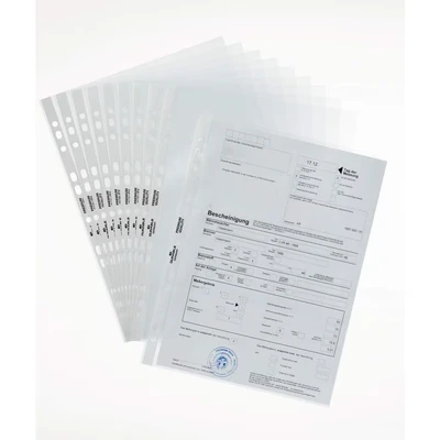 Image of Durable Transparent Punched Pocket A4 Portrait Premium Document Wallet with Thickness of 0.08mm Large Pack 100 Glass Clear Pockets