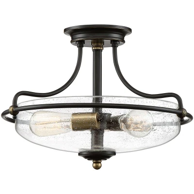 Image of Quoizel Griffin Bowl Semi Flush Ceiling Light Palladian Bronze with Weathered Brass Accents