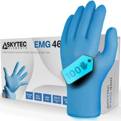 Image of Skytec Premium Blue Nitrile Disposable Examination Glove Latex Free &amp; Powder Free, Box of 100 Medical Food Safe (Medium)