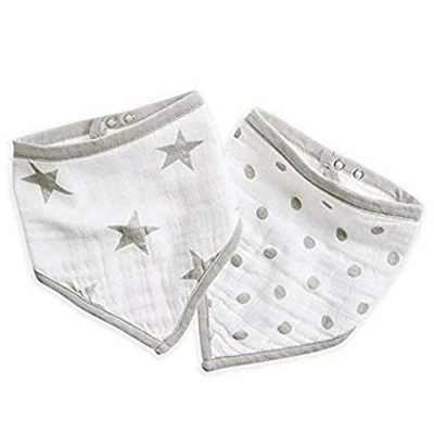 Image of aden + anais essentials Bandana Baby Bib, 100% Cotton Muslin, 3 Layer Burp Cloth, Super Soft &amp; Absorbent for Infants, Newborns and Toddlers, Adjustable with Snaps, 2 Pack, dusty