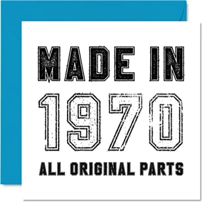 Image of 54th Birthday Card for Men Women Him Her Made in 1970 All Original Parts Funny Fifty Four Fourth Grandad Nan Grandma Mum Dad, 145mm x Humour Greeting Cards