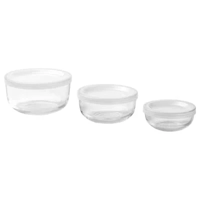 Image of BESTÄMMA Food Container with lid, Set of 3, Glass + Free finchley Refill Pen (1)