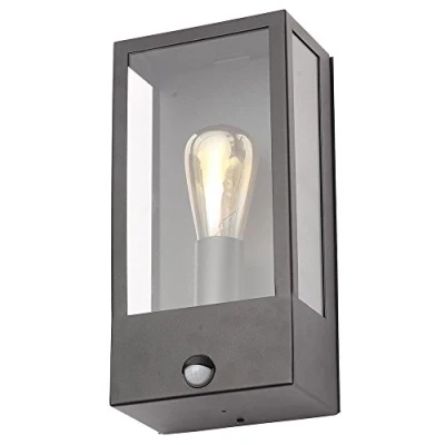 Image of LITECRAFT Edgworth Wall Light Outdoor Box Lantern with PIR Motion Sensor Black