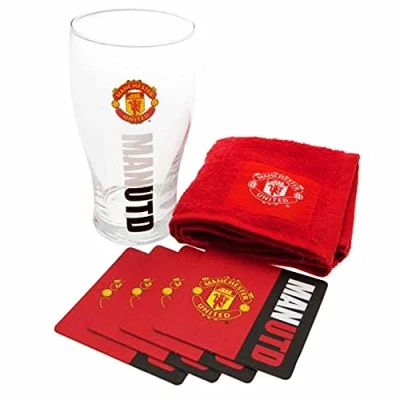 Image of Official Manchester Utd Mini Bar Set (Pint Glass, Towel &amp; Coasters)