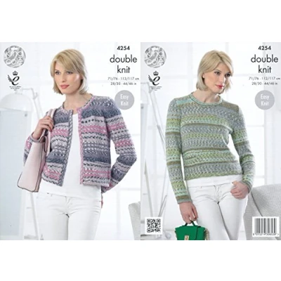Image of King Cole Ladies Double Knitting Pattern Womens Round Neck Sweater &amp; Cardigan Drifter DK (4254) by