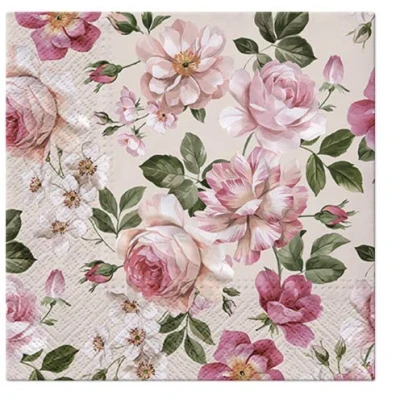 Image of 20pcs Exclusive Napkins Event Lunch Roses Glory Cream SDL127611