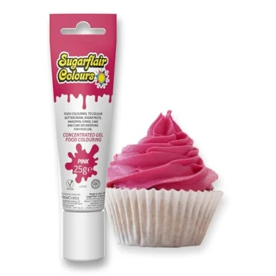 Image of Sugarflair Essentials Food Colouring Gel Pink Concentrated for Sugar Paste, Royal Icing, Buttercream, Cake Decorations, Cakes and More! Vibrant Colour Dye 25g
