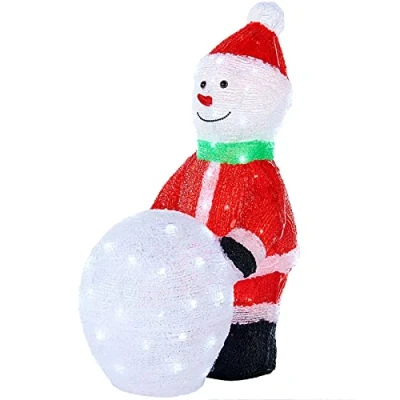Image of WeRChristmas Pre Lit Acrylic Snowman with Snowball, 80 Bright White LEDs, Red and White, 60 cm