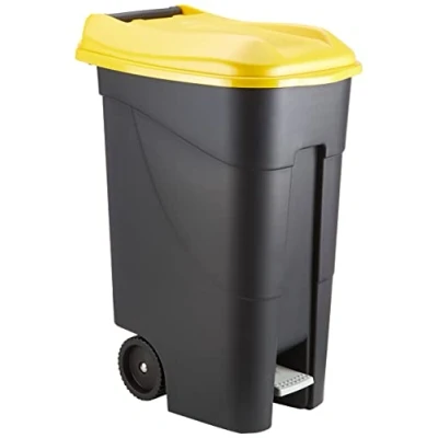 Image of Tayg 259297 Wheeled Trash Can + Pedal 80 Litres, Black/Yellow